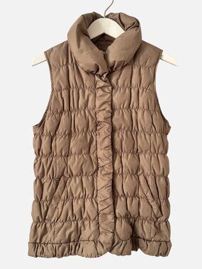 Coldwater Creek Womens Small 8 Down Puffer Vest Taupe Quilted Shawl Collar